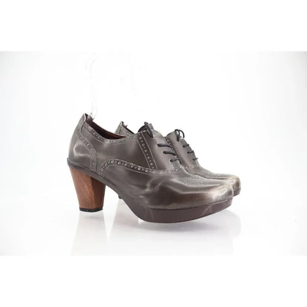 Sanita Betsey Oxford Pump Women's Size 40 9 Grey Patent Block Heel Lace Up Retro